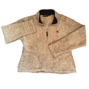 Ariat Womens Sherpa Fleece Full Zip Jacket Tan Brown High Pile Mock Neck Large